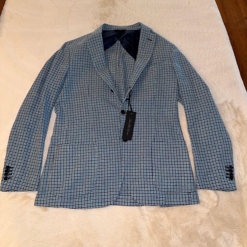 Saks Fifth Avenue Sport Coat Mens 42R Houndstooth Vitale Barberis Canonico Italy